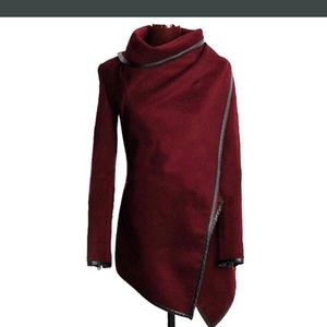 Long Wine (Burgundy) Wool Trench Coat